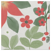 Elegante Winter Red White Floral Malerei Stoff (Nahaufnahme)