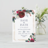 Elegante Winter Rose Foliage Wassercolor Hochzeit Save The Date (Stehend Vorderseite)