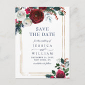 Elegante Winter Rose Foliage Wedding Save the Date Ankündigungspostkarte (Vorderseite)