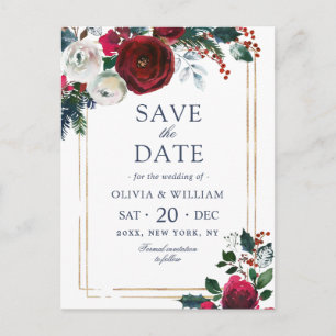 Elegante Winter Rose Foliage Wedding Save the Date Postkarte