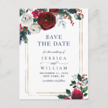 Elegante Winter Rose Foliage Wedding Save the Date