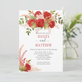 Elegante Winter-Rote Rosen und Grüne Hochzeit | Einladung (Stehend Vorderseite)