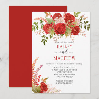 Elegante Winter-Rote Rosen und Grüne Hochzeit | Einladung