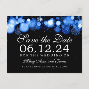Elegante Winter Save the Date Blue Lights Ankündigungspostkarte