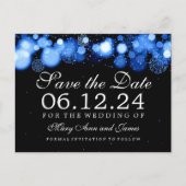Elegante Winter Save the Date Blue Lights Ankündigungspostkarte (Vorderseite)