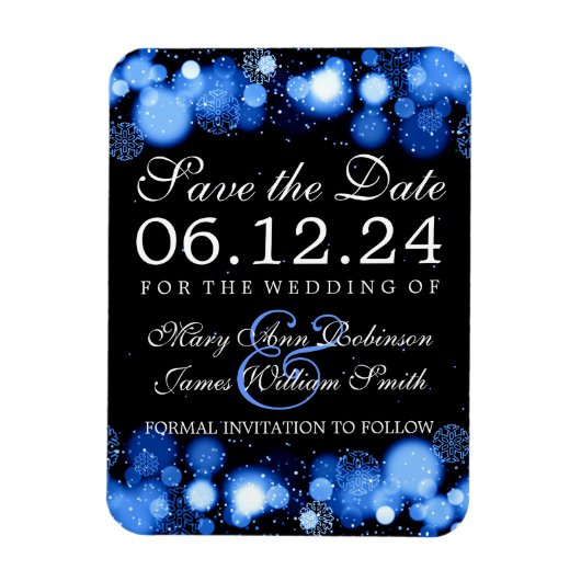 Elegante Winter Save the Date Blue Lights Magnet (Vertikal)