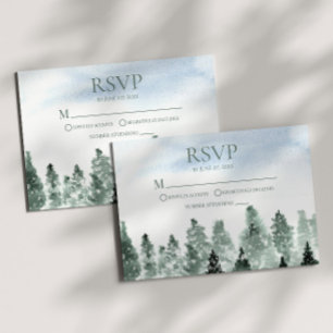 Elegante Winter-Schnee Grüne Kiefern Hochzeit RSVP Karte
