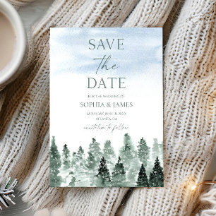 Elegante Winter-Schnee Grüne Kiefern Hochzeit Save The Date