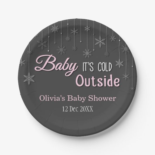 Elegante Winter-Schneeflocken-Baby-Shower-Zubehör Pappteller (Vorderseite)