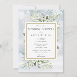 Elegante Winter-Schneeflocken-Grünzeug-Hochzeitsdu Einladung