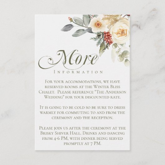 Elegante Winter Script Calligraphy Floral Wedding Begleitkarte (Vorderseite)