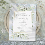 Elegante Winter Snowflakes Grüne Babydusche Einladung<br><div class="desc">Mit zarten Aquarellfarben-Blätter auf Winterfrosthintergrund kann diese elegante,  geschlechtsneutrale Babydusche oder Sprinkle-Einladung mit Ihren Tagesinformationen personalisiert werden. Entwickelt von Thisisnotme©</div>