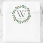 Elegante Winter Sprigs Mit Monogramm Weihnachtsfes Quadratischer Aufkleber (Tasche)