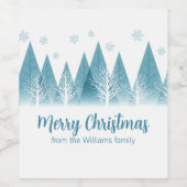 Elegante Winter Trees Custom Blue Frohe Weihnachte Weinetikett (Einzelnes Label)