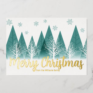 Elegante Winter Trees Custom Mercury Christmas Gol Folien Feiertagskarte