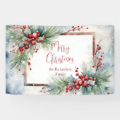 Elegante Winter-Wasserfarben-Beeren Kiefern Weihna Banner (Horizontal)