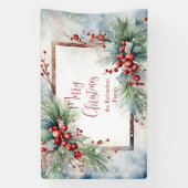 Elegante Winter-Wasserfarben-Beeren Kiefern Weihna Banner (Vertikal)