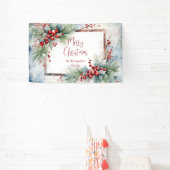 Elegante Winter-Wasserfarben-Beeren Kiefern Weihna Banner (InSitu)