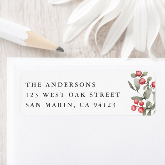 Elegante Winter Watercolor Botanische Rücksendeadr (Insitu)