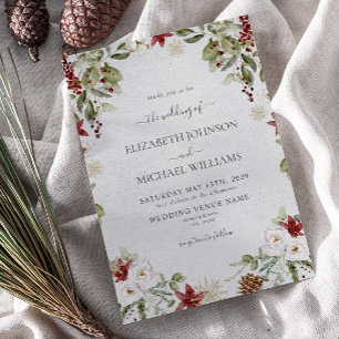 Elegante Winter Watercolor Botanische Skripthochze Einladung