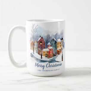 Elegante Winter Watercolor Houses Blue Christmas Kaffeetasse
