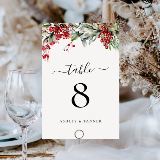 Elegante Winter-Weihnachts-Hochzeit Tischnummer