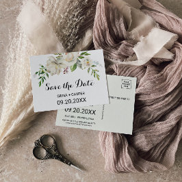 Elegante Winter White Peony Save the Date Card Postkarte