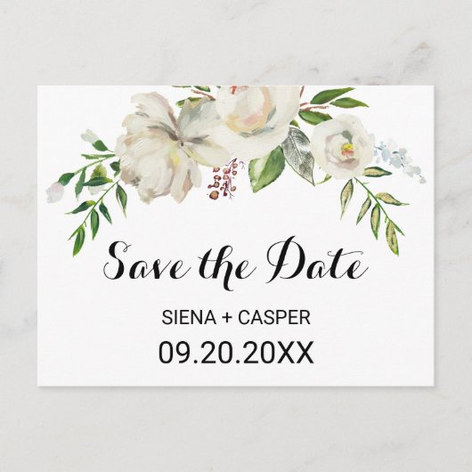 Elegante Winter White Peony Save the Date Card Postkarte (Vorderseite)