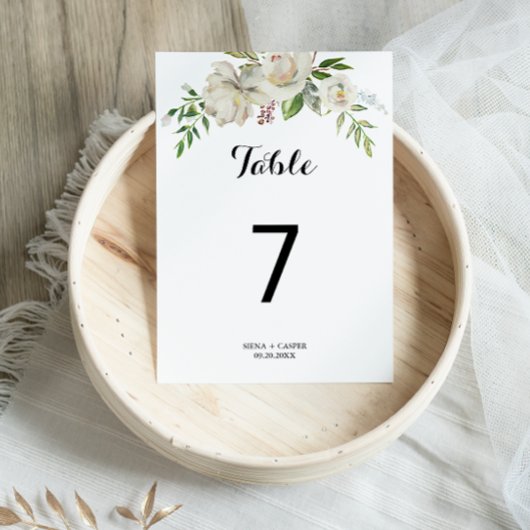 Elegante Winter White Peony Wedding Tischnummer