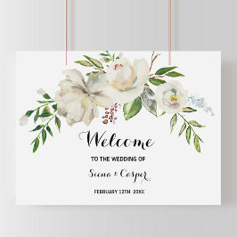 Elegante Winter White Peony Welcome Wedding Poster