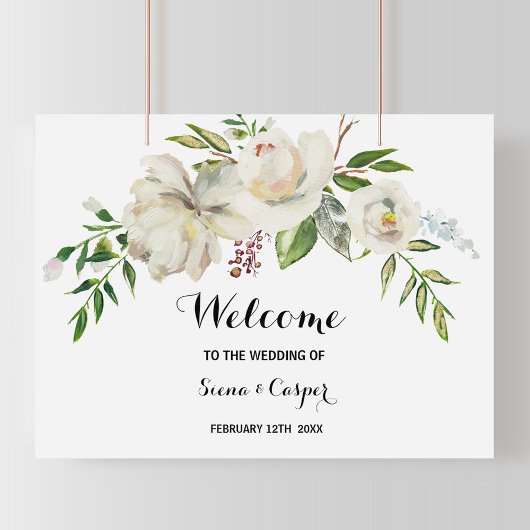 Elegante Winter White Peony Welcome Wedding Poster