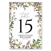 Elegante Winter Wildblume Berry Empfang Tischnummer (Vorderseite)