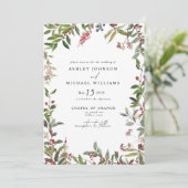 Elegante Winter Wildblume Berry Wedding Einladung (Stehend Vorderseite)