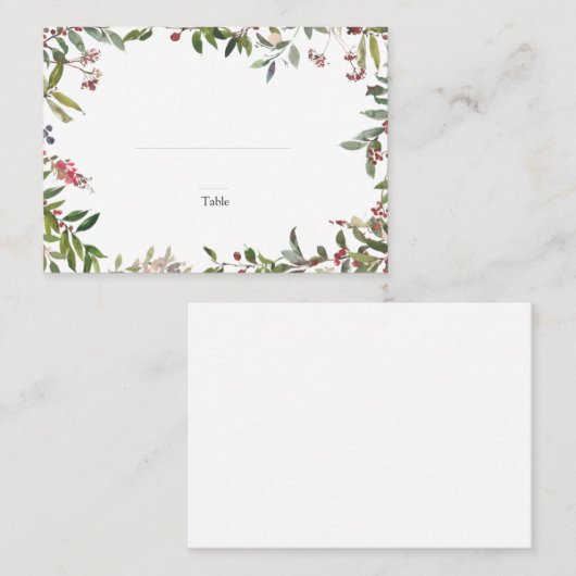 Elegante Winter Wildblume Berry Wedding Escort Platzkarte (Vorne/Hinten)