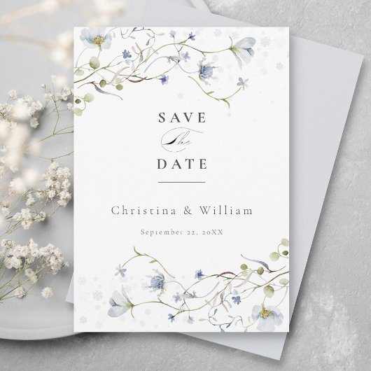 Elegante Winter-Wildblumen Hochzeit Save The Date