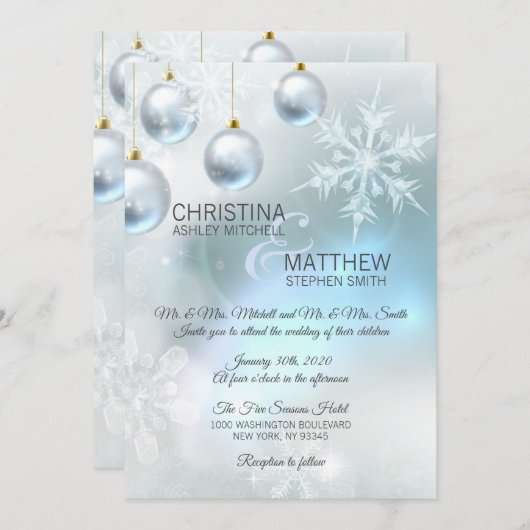 Elegante Winter Wonderland Blaue Schneeflocken WED Einladung (Vorne/Hinten)
