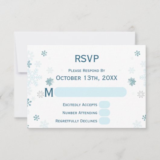 Elegante Winter Wonderland Blue Snowflake RSVP Karte (Vorderseite)