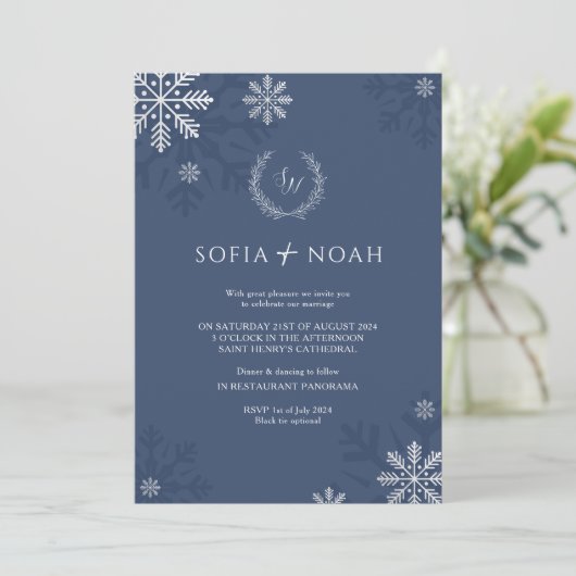 Elegante Winter Wonderland Minimalistisch Wedding Einladung (Stehend Vorderseite)
