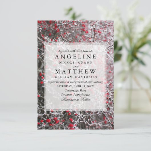 Elegante Winter Wonderland Schneeflocken Hochzeit Einladung (Stehend Vorderseite)