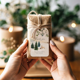 Elegante Winter Woodland Babydusche Geschenkanhänger