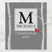 Elegante Winter Woodland Tree Family Monogram Weinetikett (Einzelnes Label)