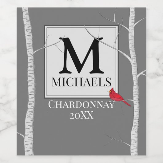 Elegante Winter Woodland Tree Family Monogram Weinetikett (Einzelnes Label)