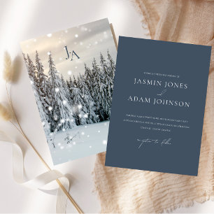 Elegante Winter-Wunderland-Schneewald-Hochzeit Einladung