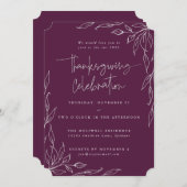 Elegante Winterberry Modern Leaf Motif Erntedank Einladung (Vorne/Hinten)