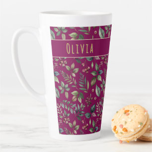 Elegante Winterblätter & Beeren Burgunderrot Custo Milchtasse
