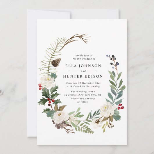 elegante Winterblüte Hochzeitseinladung Einladung (Vorderseite)