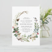 elegante Winterblüte Hochzeitseinladung Einladung (Stehend Vorderseite)