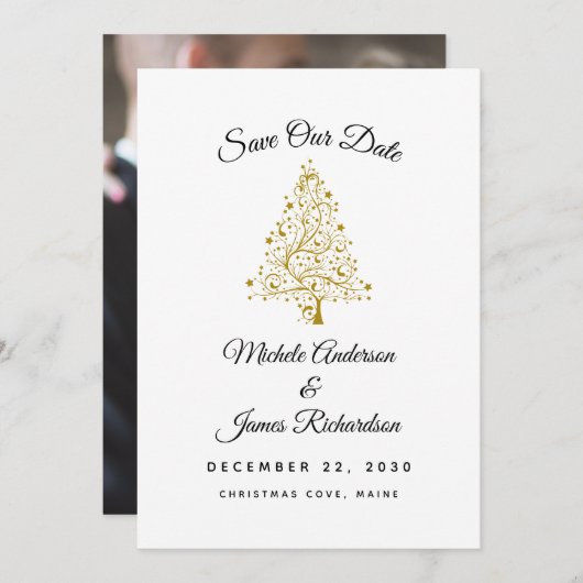 Elegante Winterferien Hochzeit Save The Date (Vorne/Hinten)