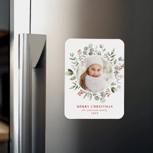 Elegante Winterfoliage- und Stechpalmenbeeren-Foto Magnet