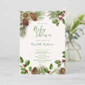 Elegante Wintergrün-Babyshower Einladung (Stehend Vorderseite)
